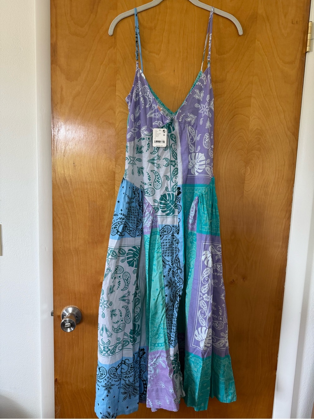 Free People Patchwork Midi Dress in Teal, Lavender & Aqua (Ocean Combo)